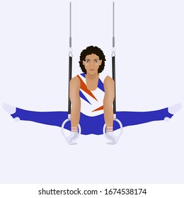 Athlete doing stretching on suspended rings - isolated on a light background - vector. Athletics. Fitness. Sport Club. Life style.
