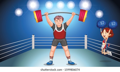 Athlete doing weightlifting on stage illustration