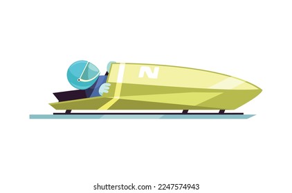 Athlete during bobsleigh competition flat vector illustration