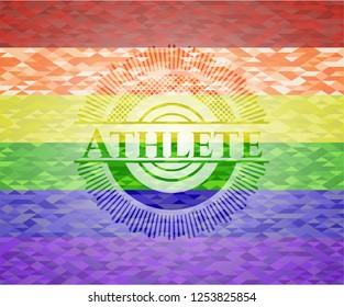 Athlete emblem on mosaic background with the colors of the LGBT flag