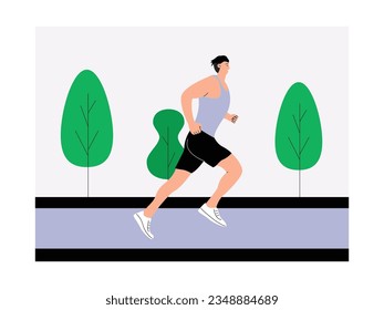 An athlete exercising running, doing physical activity outdoors, fitness vector illustration.