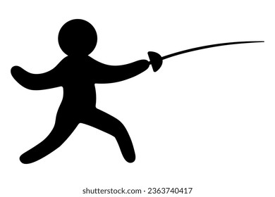 The athlete fights with a sword. Silhouette. Vector illustration. The man is engaged in fencing. Possession of hand-held edged weapons in hand-to-hand combat, inflicting and repelling blows 