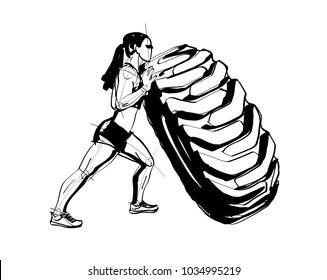 the athlete flips a tire