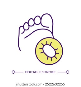 Athlete foot RGB color icon. Fungal foot infection. Skin disease. Foot and microorganism. Dermatology. Hygiene. Isolated vector illustration. Simple filled line drawing. Editable stroke