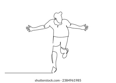 athlete football player score a goal rejoice run line art design