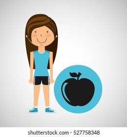 athlete girl apple nutrition sport style vector illustration eps 10