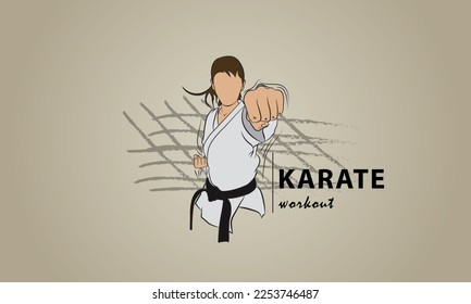 Athlete girl does a karate workout. Abstract sports vector image. Logo.