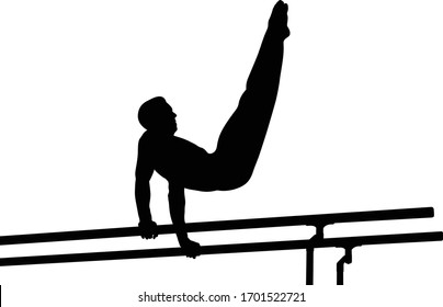 Athlete Gymnastik auf parallelen Bars. Schwarze Silhouette