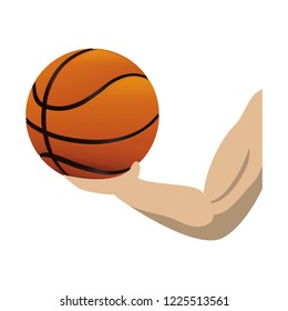athlete hand lifting basketball balloon