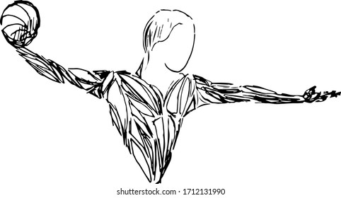 Athlete, handball player sport vector sketch. handball black player illustration on white background.