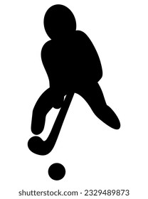 The athlete hits the ball and club  Silhouette  Vector illustration  A man plays team sport game field hockey  Isolated background  Idea for web design 