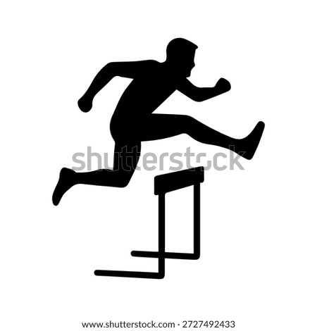 Athlete hurdling obstacle presenting challenge and success silhouette icon