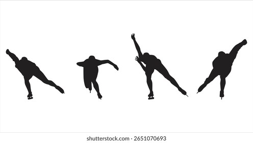 Athlete Ice skating silhouette set