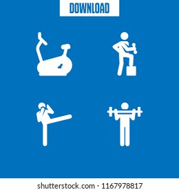 athlete icon. 4 athlete vector set. kickboxing, stationary bike, exercise and weightlifting icons for web and design about athlete theme