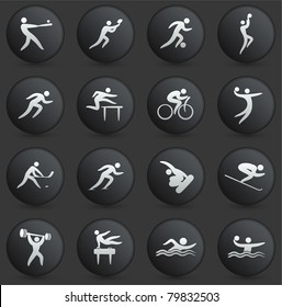 Athlete Icon on Round Black and White Button Collection Original Illustration