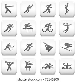 Athlete Icon on Square Black and White Button Collection Original Illustration