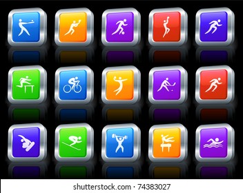 Athlete Icon on Square Button with Metallic Rim Collection Original Illustration