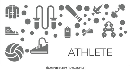 athlete icon set. 11 filled athlete icons.  Collection Of - Wushu, Jumping rope, Sneakers, Punching bag, Volleyball, Kayak, Baseball, Sport shoes, Martial arts, Barbell