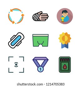 athlete icon set. vector set about focus, medal, injury and matches icons set.