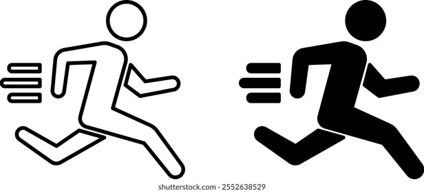 Athlete Icons. Black and White Vector Illustrations. Running Man, Sports Running. Sports Concept