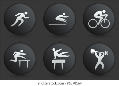 Athlete Icons on Black Internet Button Collection Original Illustration