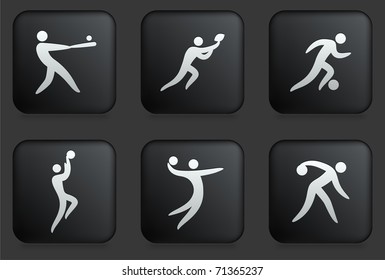 Athlete Icons on Square Black Button Collection Original Illustration