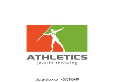 Athlete javelin-throwing silhouette Logo design vector template.
Sport Athletics icon Negative space style