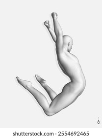 An athlete in a jump. Human body formed from stipple dots. 3D vector illustration. Gymnastics activities for icon health and fitness community. 3d vector illustration for presentation, poster, cover.