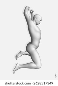 Um atleta em um salto. Corpo humano formado a partir de pontos pontilhados. Ilustração de vetor 3D. Atividades de ginástica para a comunidade de saúde e fitness ícone. Ilustração vetorial 3d para apresentação, cartaz, capa.