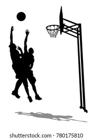 Athlete jumping with ball on white background