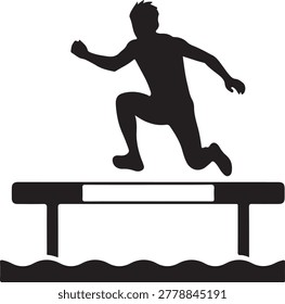 Athlete jumping over hurdle in race silhouette vector icon