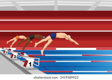 Athlete Jumping to Swimming Pool Vector for Banner Background