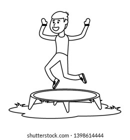 Athlete jumping in trampoline in black and white