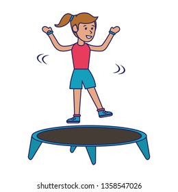 Athlete jumping in trampoline blue lines
