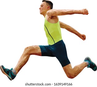 athlete jumping in triple jump polygon vector