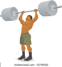 The athlete is lifting the weight. Isolated on white.