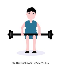 The athlete lifts the barbell.Weightlifter on an isolated white background in cartoon style.