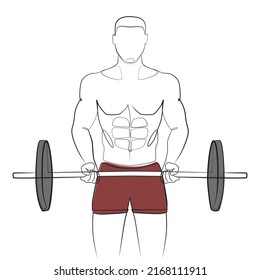 Athlete lifts the heavy barbell one line drawing on white isolated background