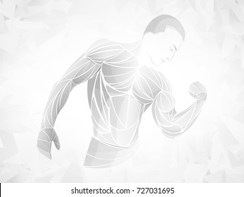 athlete light gray. Bodybuilder is dark-skinned. Beautiful and muscular black man on dark background. Athlete black, vector