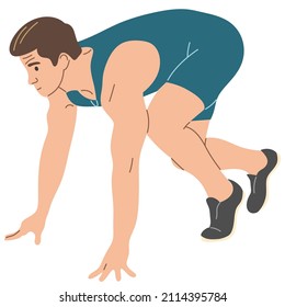 An athlete at a low start. Side view.