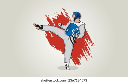 Athlete macht einen Tritt in die Kampfkunst des Taekwondo. Vektorgrafik.