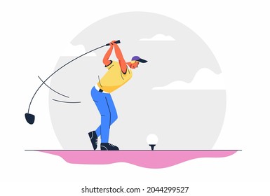 Athlete Male Golfer Players with Golf Clubs on Course Outdoor Sport or Hobby, Vector Illustration