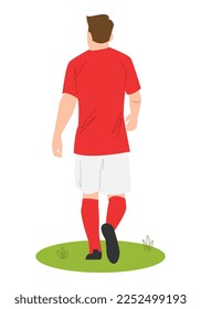 athlete or male soccer player walking. back view. concept of sport, football, player, etc. vector illustration in flat style.