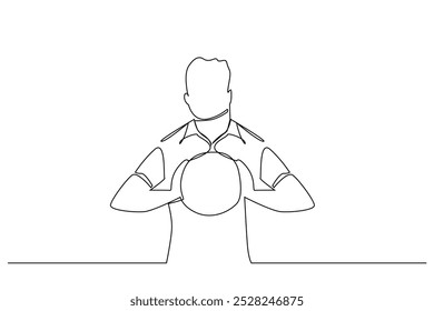 athlete man basketball coach manager hold start for life one line art design vector