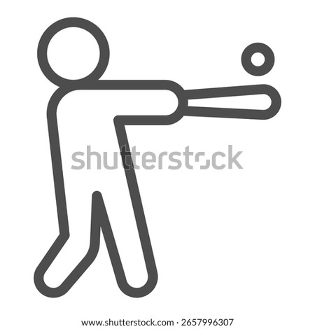 Athlete man with bat and ball line icon, baseball sport concept. Vector graphics. Baseball game player, sportsman sign on white background, outline style icon for mobile or web design