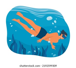 Hombre atleta buceando bajo el agua