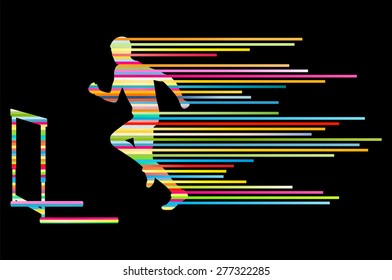 Athlete man hurdling in track and field vector background concept made of stripes
