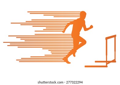 Athlete man hurdling in track and field vector background concept made of stripes
