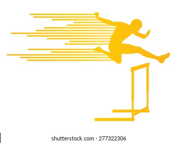 Athlete man hurdling in track and field vector background concept made of stripes