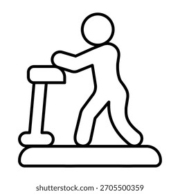 Hombre atleta en el icono de línea delgada de la cinta de correr, concepto de deportes de verano. Gráficos de Vector. Corredor, signo deportivo sobre fondo blanco, icono de estilo de contorno para móvil o Diseño web